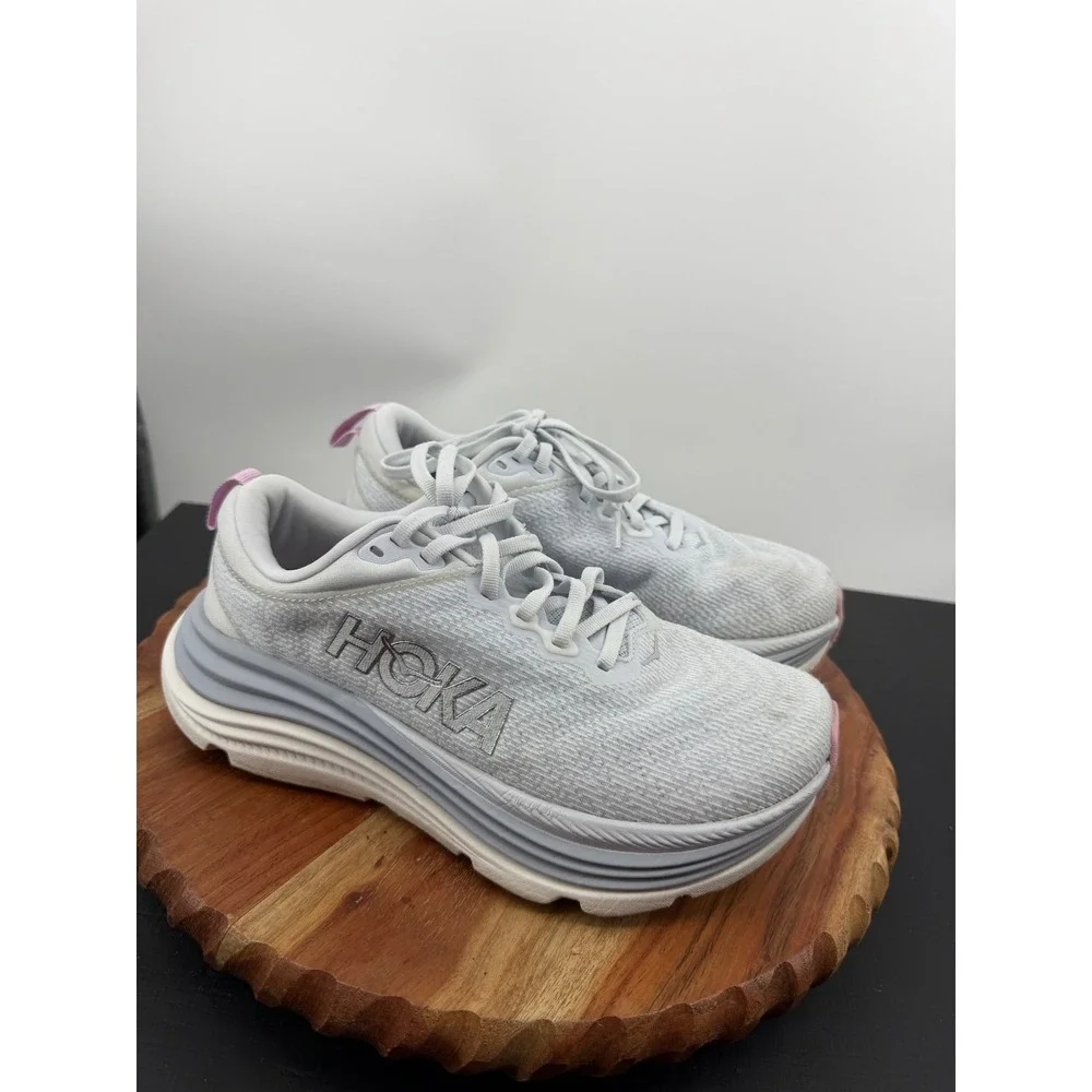 Hoka One One Women's Light Gray & Pink Running Sneakers